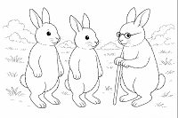Little Rabbit, William and Old 
          Ted Line Drawing